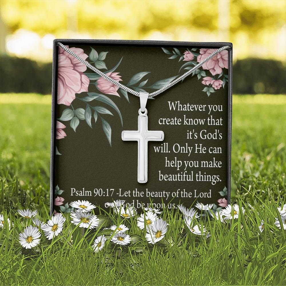 Christian Encouragement God's Will & Beauty Psalm 90:17 Cross Card Necklace w Stainless Steel Pendant-Express Your Love Gifts