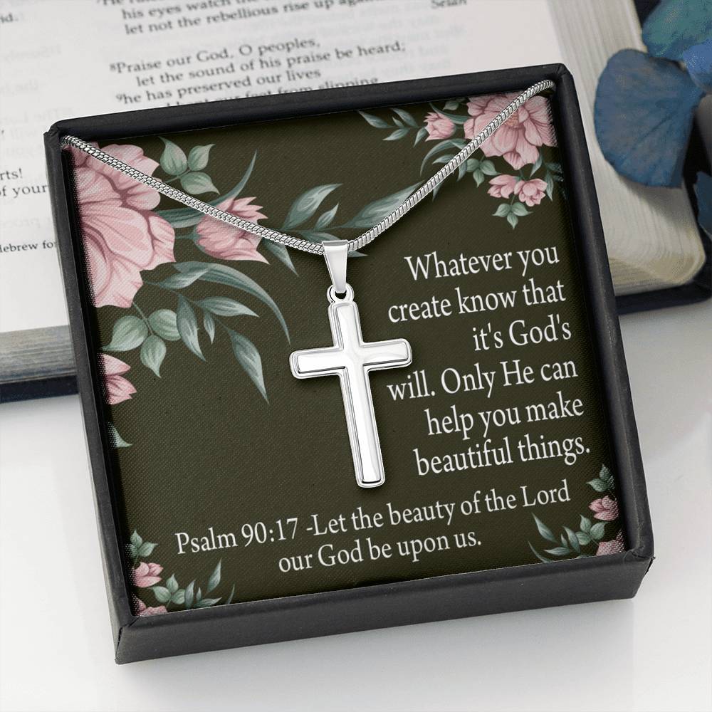 Christian Encouragement God's Will & Beauty Psalm 90:17 Cross Card Necklace w Stainless Steel Pendant-Express Your Love Gifts