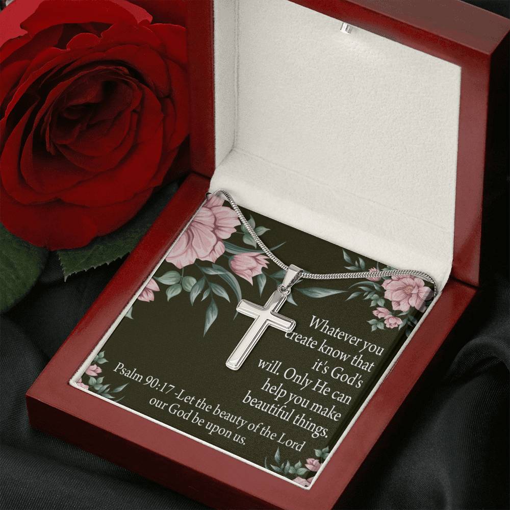 Christian Encouragement God's Will & Beauty Psalm 90:17 Cross Card Necklace w Stainless Steel Pendant-Express Your Love Gifts