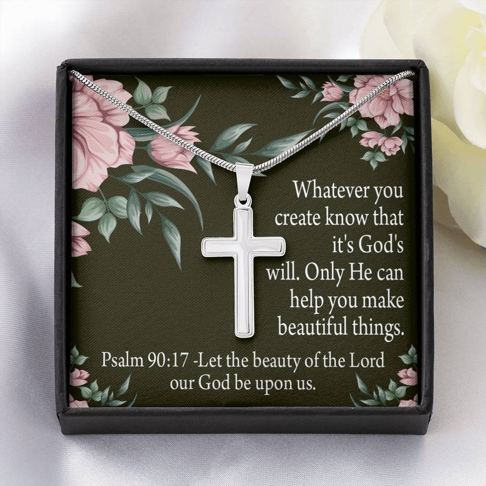 Christian Encouragement God's Will & Beauty Psalm 90:17 Cross Card Necklace w Stainless Steel Pendant-Express Your Love Gifts