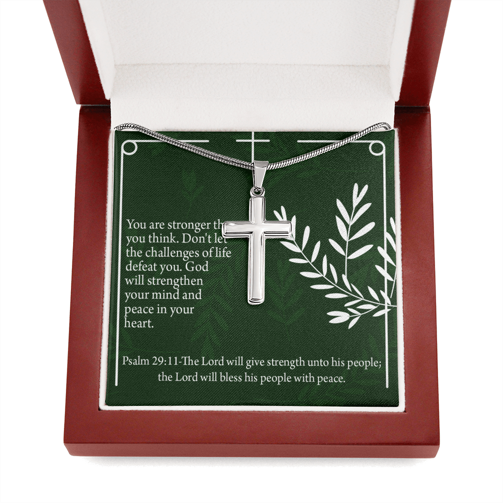 Christian Encouragement God Will Strengthen You Psalm 29:11 Cross Necklace Stainless Steel Pendant Message Card-Express Your Love Gifts