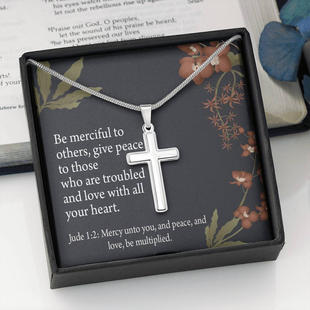 Christian Encouragement Jude 1:2 CAre And Concern Cross Card Necklace w Stainless Steel Pendant-Express Your Love Gifts