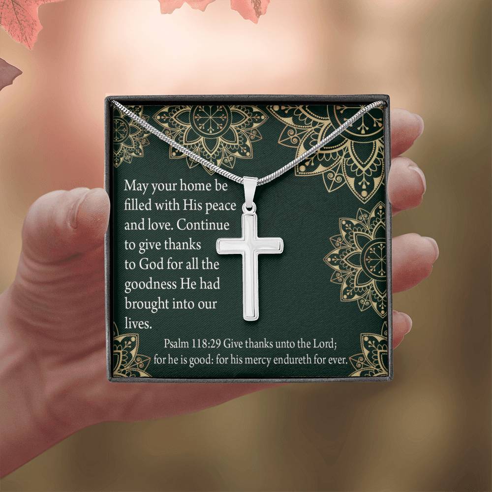 Christian Encouragement Thanksgiving Psalm118:29 Cross Card Necklace w Stainless Steel Pendant-Express Your Love Gifts