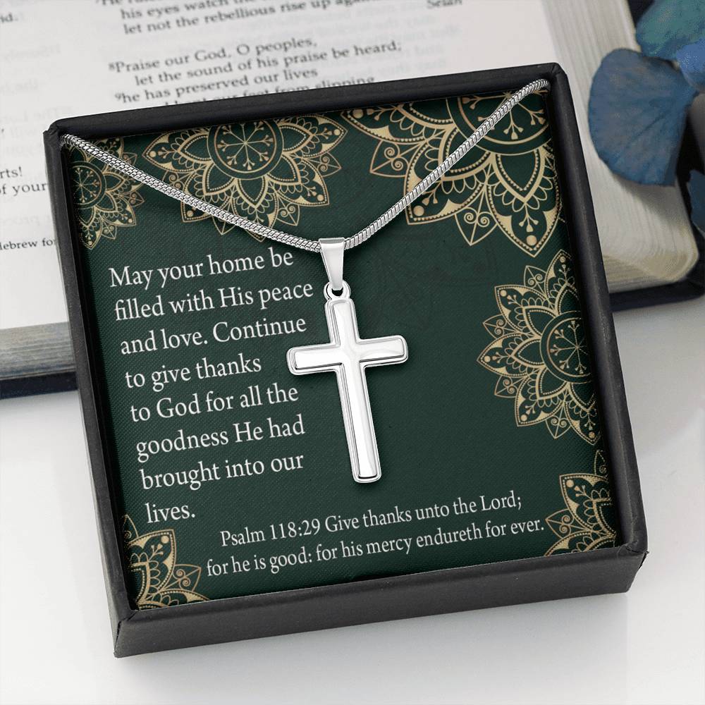 Christian Encouragement Thanksgiving Psalm118:29 Cross Card Necklace w Stainless Steel Pendant-Express Your Love Gifts