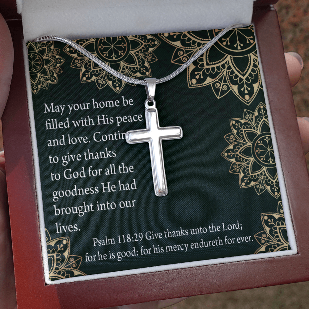Christian Encouragement Thanksgiving Psalm118:29 Cross Card Necklace w Stainless Steel Pendant-Express Your Love Gifts