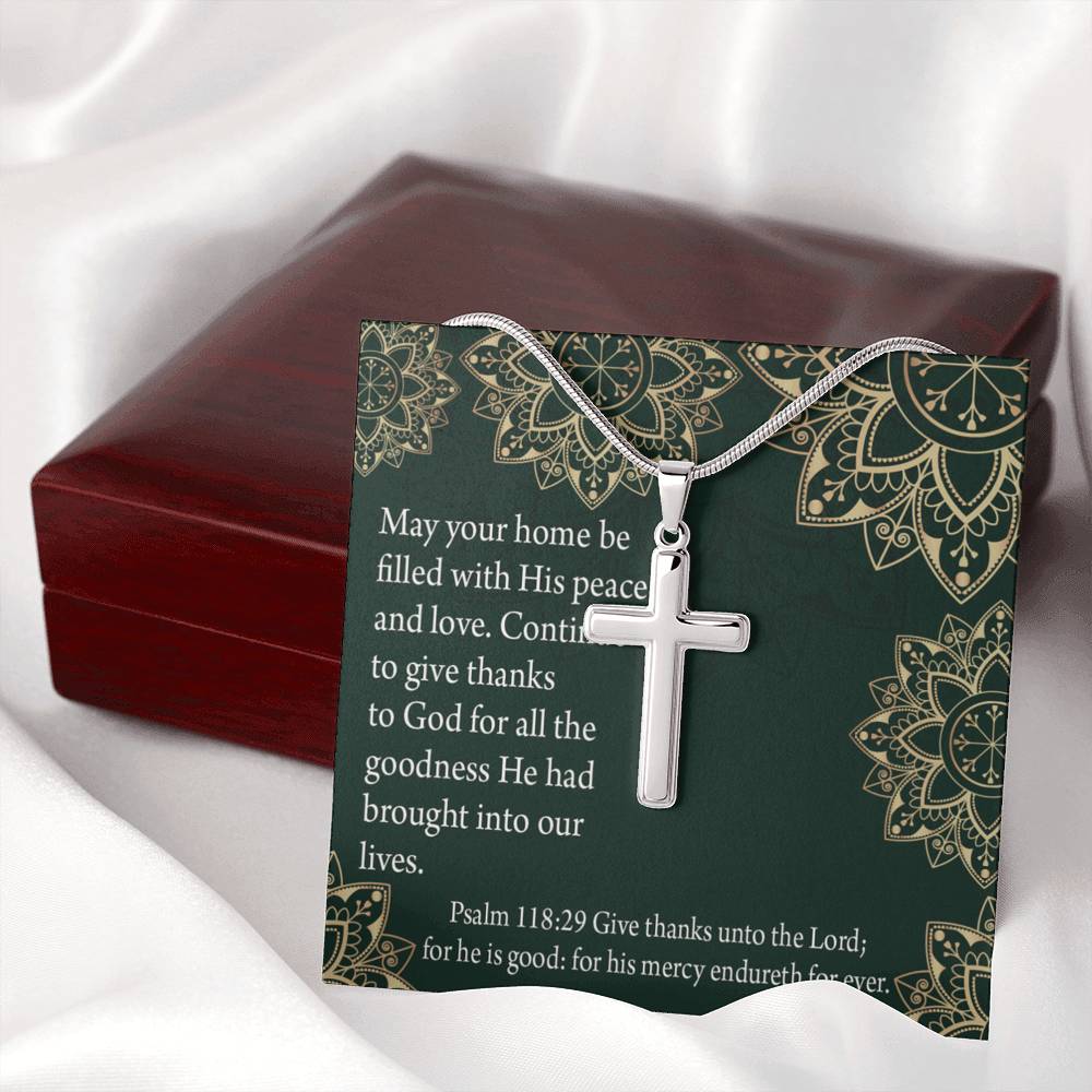 Christian Encouragement Thanksgiving Psalm118:29 Cross Card Necklace w Stainless Steel Pendant-Express Your Love Gifts