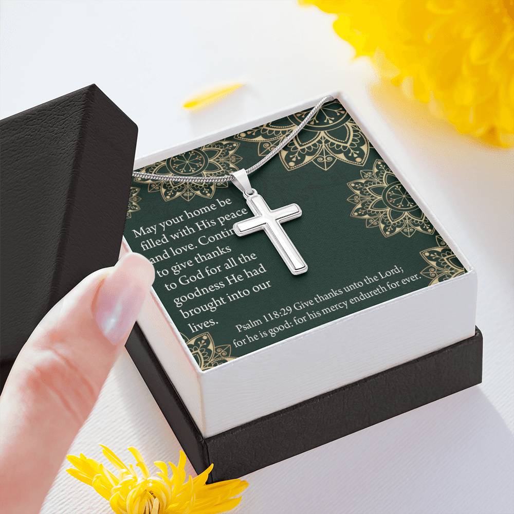 Christian Encouragement Thanksgiving Psalm118:29 Cross Card Necklace w Stainless Steel Pendant-Express Your Love Gifts