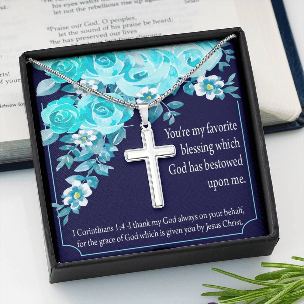 Christian Encouragement Thinking Of You 1 Corinthians 1:4 Cross Card Necklace w Stainless Steel Pendant-Express Your Love Gifts