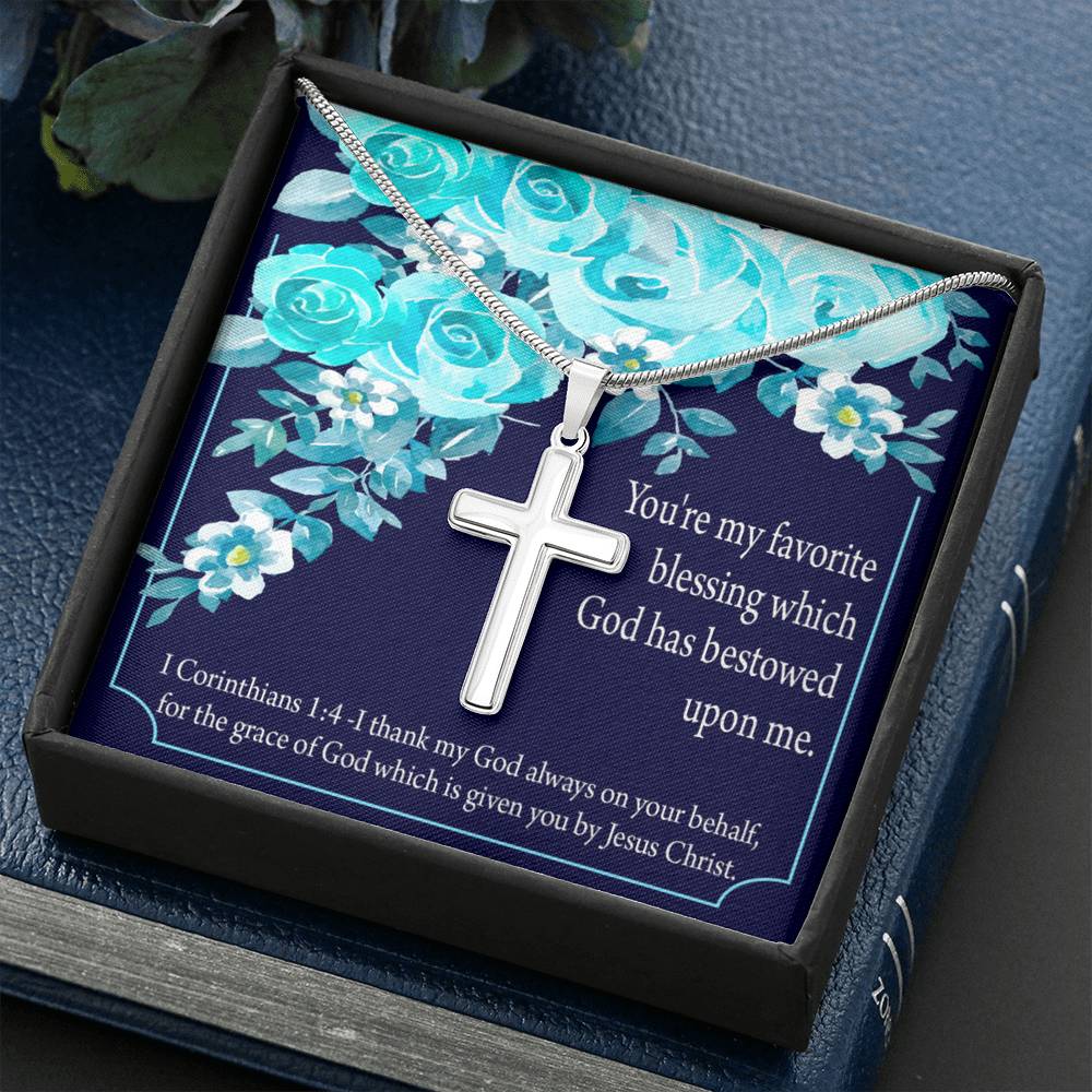 Christian Encouragement Thinking Of You 1 Corinthians 1:4 Cross Card Necklace w Stainless Steel Pendant-Express Your Love Gifts