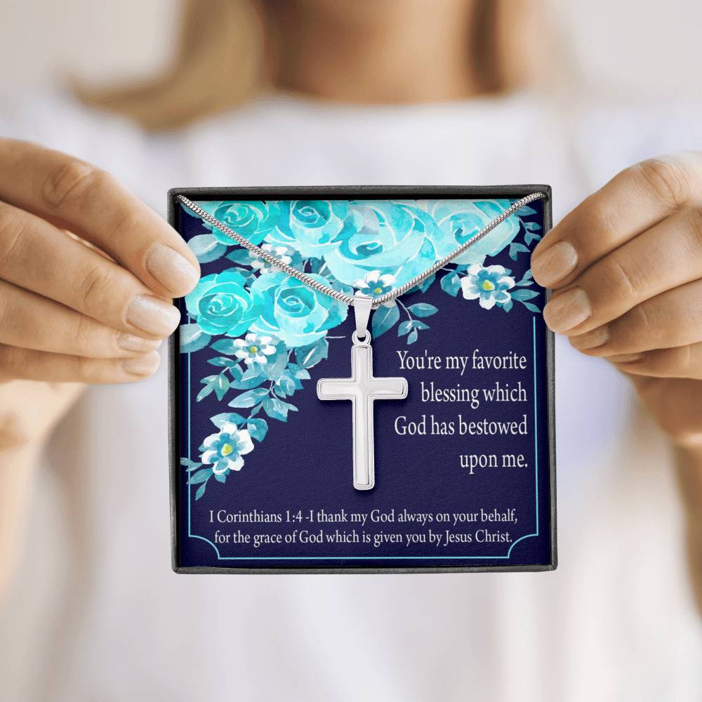 Christian Encouragement Thinking Of You 1 Corinthians 1:4 Cross Card Necklace w Stainless Steel Pendant-Express Your Love Gifts