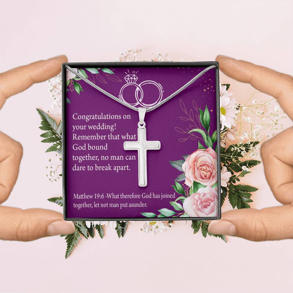 Christian Encouragement Wedding Message Matthew 19:6 Cross Card Necklace w Stainless Steel Pendant-Express Your Love Gifts