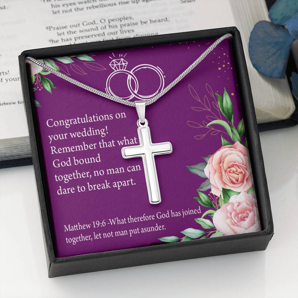 Christian Encouragement Wedding Message Matthew 19:6 Cross Card Necklace w Stainless Steel Pendant-Express Your Love Gifts