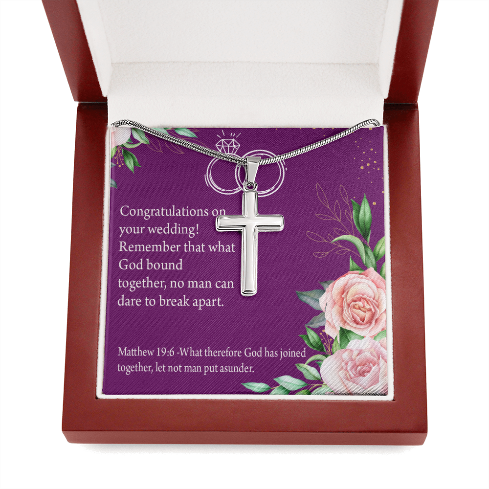 Christian Encouragement Wedding Message Matthew 19:6 Cross Card Necklace w Stainless Steel Pendant-Express Your Love Gifts