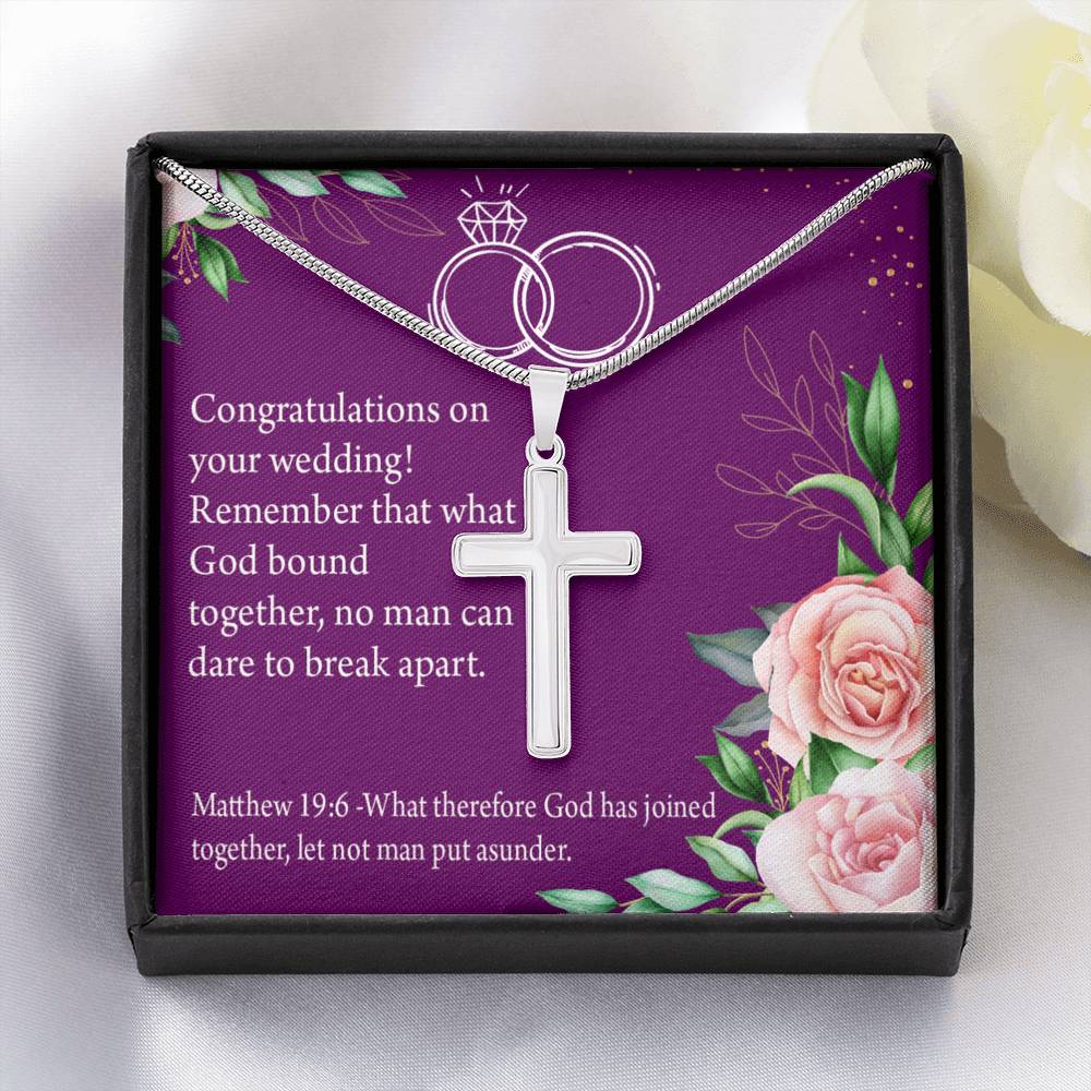 Christian Encouragement Wedding Message Matthew 19:6 Cross Card Necklace w Stainless Steel Pendant-Express Your Love Gifts