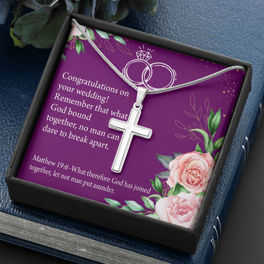 Christian Encouragement Wedding Message Matthew 19:6 Cross Card Necklace w Stainless Steel Pendant-Express Your Love Gifts