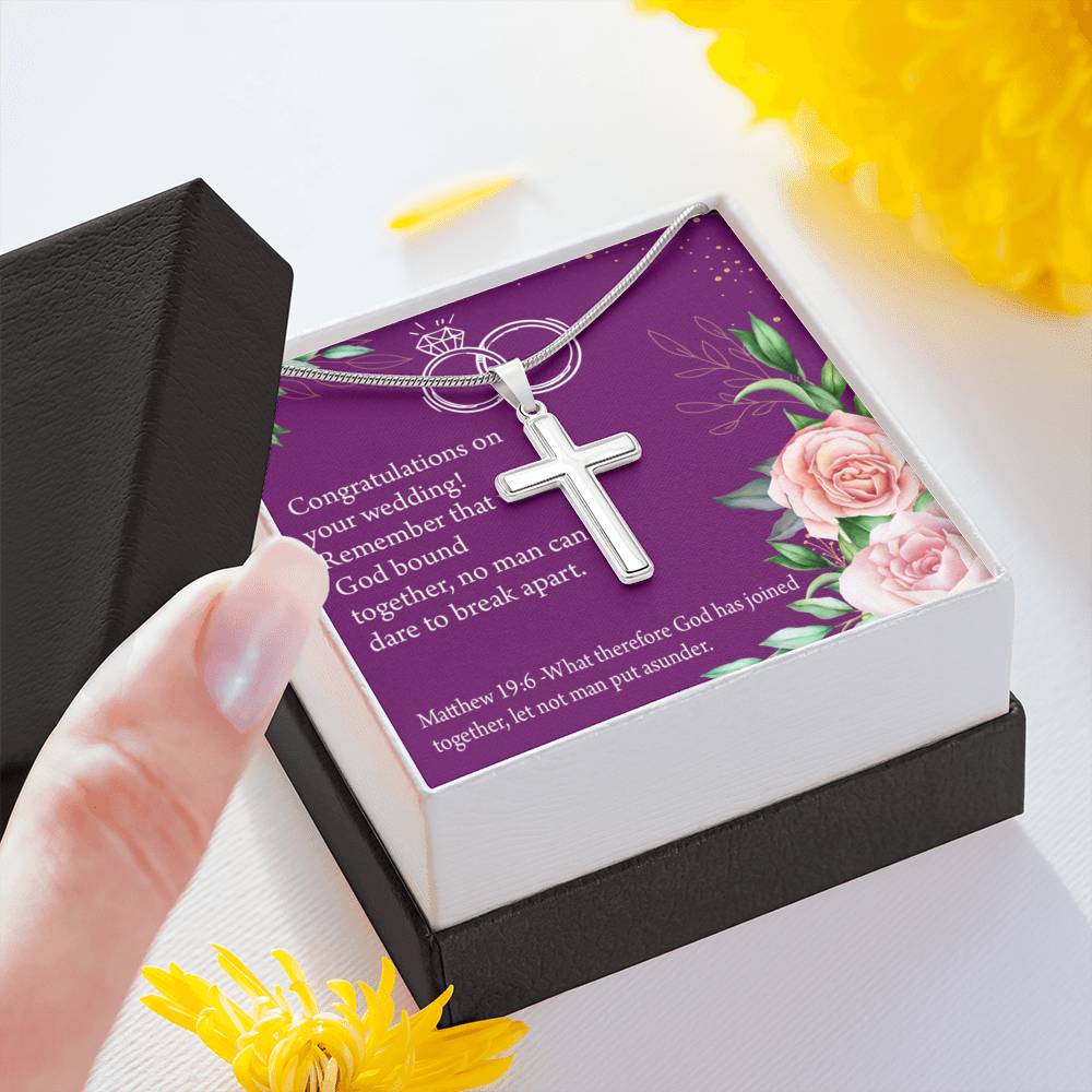 Christian Encouragement Wedding Message Matthew 19:6 Cross Card Necklace w Stainless Steel Pendant-Express Your Love Gifts