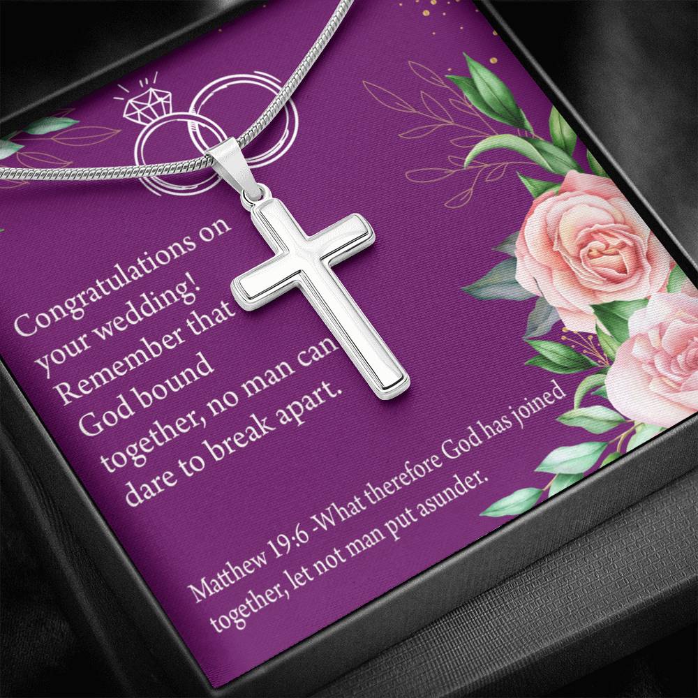 Christian Encouragement Wedding Message Matthew 19:6 Cross Card Necklace w Stainless Steel Pendant-Express Your Love Gifts