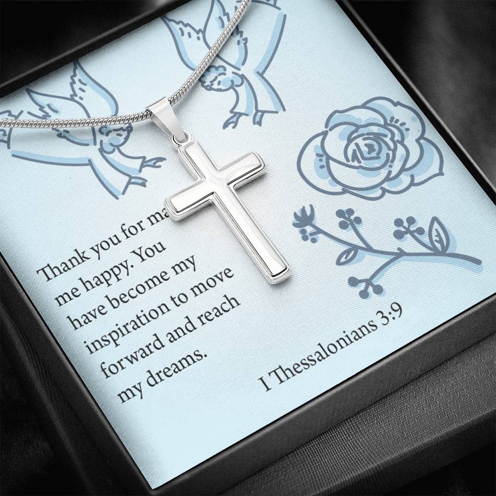 Christian Encouragement You're My Inspiration 1 Thessalonians 3:9 Cross Necklace Stainless Steel Pendant Message Card-Express Your Love Gifts