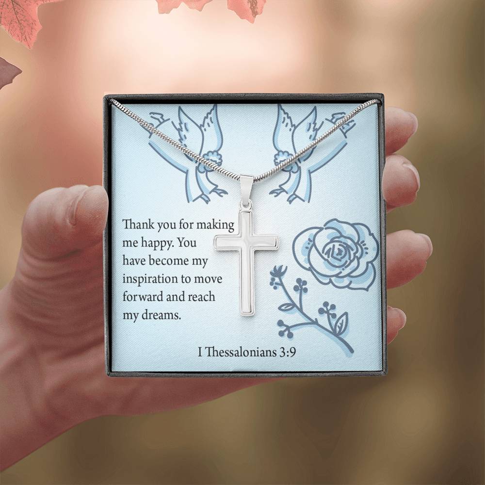 Christian Encouragement You're My Inspiration 1 Thessalonians 3:9 Cross Necklace Stainless Steel Pendant Message Card-Express Your Love Gifts