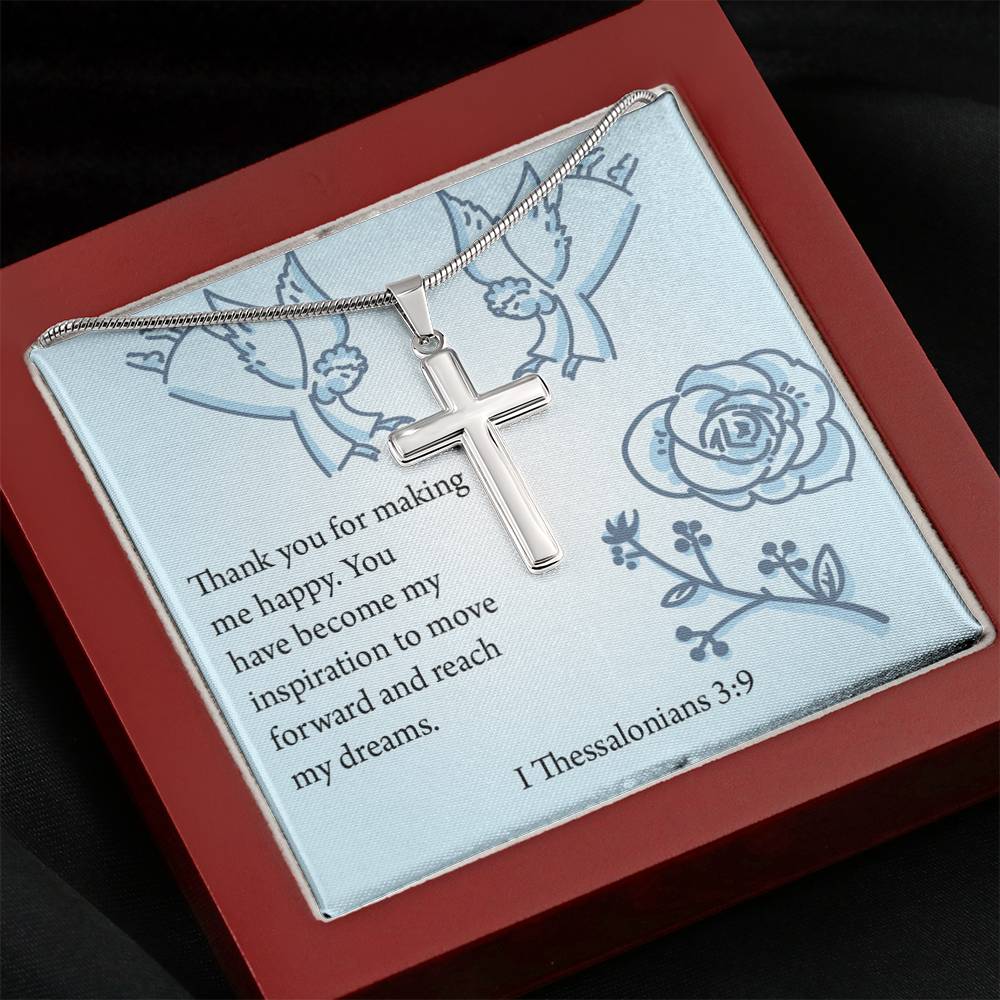 Christian Encouragement You're My Inspiration 1 Thessalonians 3:9 Cross Necklace Stainless Steel Pendant Message Card-Express Your Love Gifts