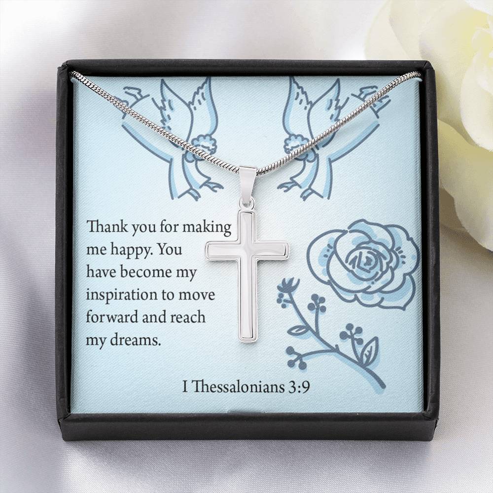Christian Encouragement You're My Inspiration 1 Thessalonians 3:9 Cross Necklace Stainless Steel Pendant Message Card-Express Your Love Gifts