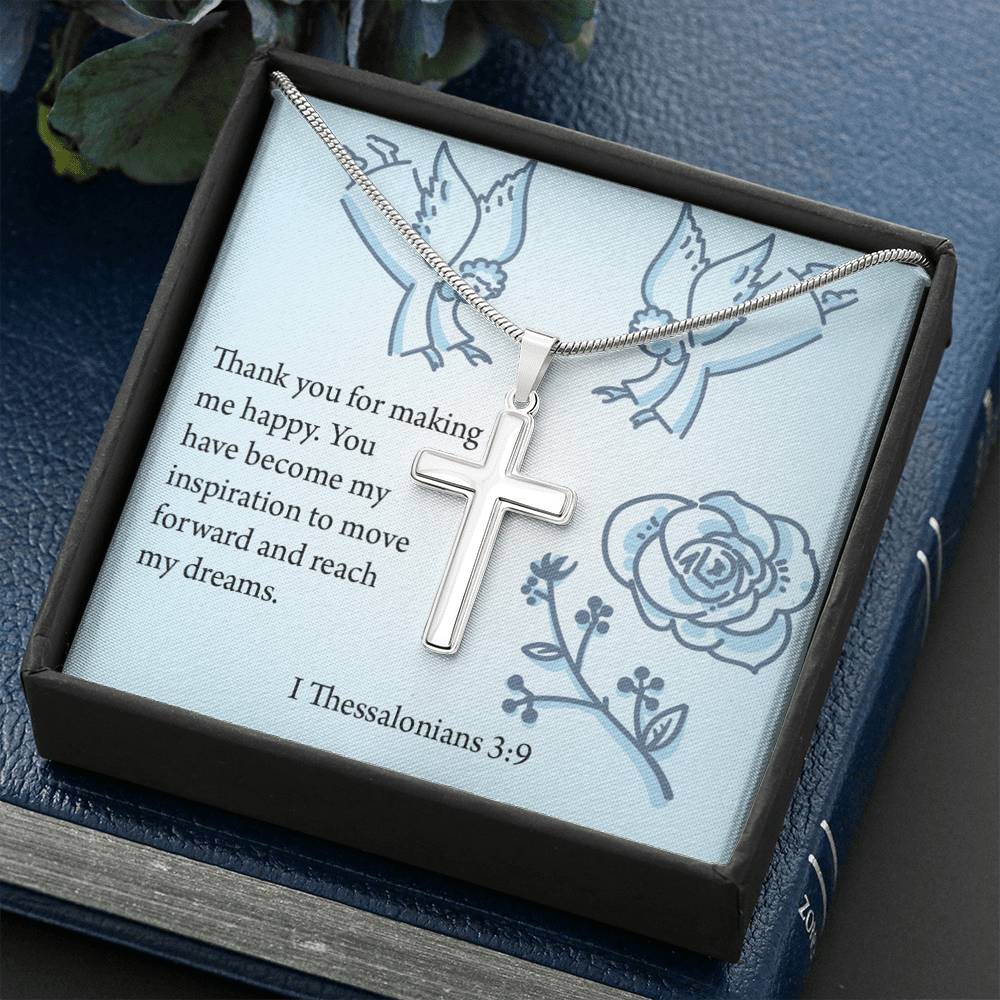 Christian Encouragement You're My Inspiration 1 Thessalonians 3:9 Cross Necklace Stainless Steel Pendant Message Card-Express Your Love Gifts