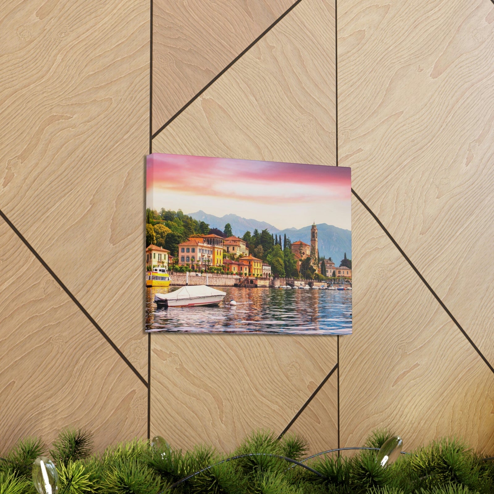 Colorful Summer of the Countryside Scene Beautiful Charming and Stunning Alps Beauty Nature Scene Unique Houses and Boat Wall Art Ready to Hang Unframed-Express Your Love Gifts