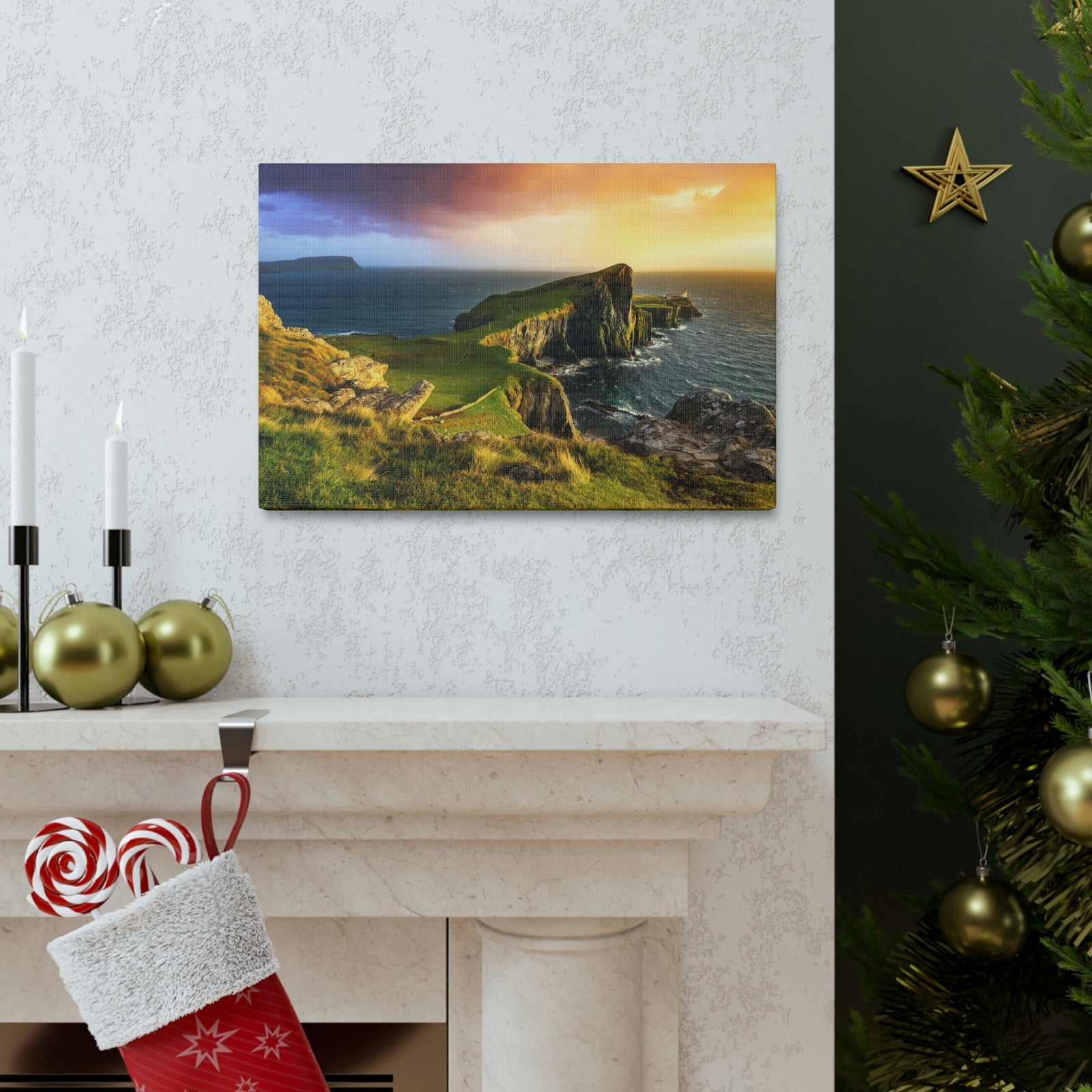 Colorful Sunset at the Cliff Scene Beautiful Gorgeous and Inviting Place Beauty Nature Scene Unique Clouds and Sea Wall Art Ready to Hang Unframed-Express Your Love Gifts