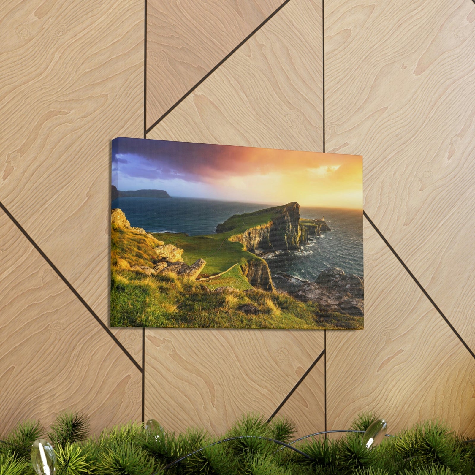 Colorful Sunset at the Cliff Scene Beautiful Gorgeous and Inviting Place Beauty Nature Scene Unique Clouds and Sea Wall Art Ready to Hang Unframed-Express Your Love Gifts