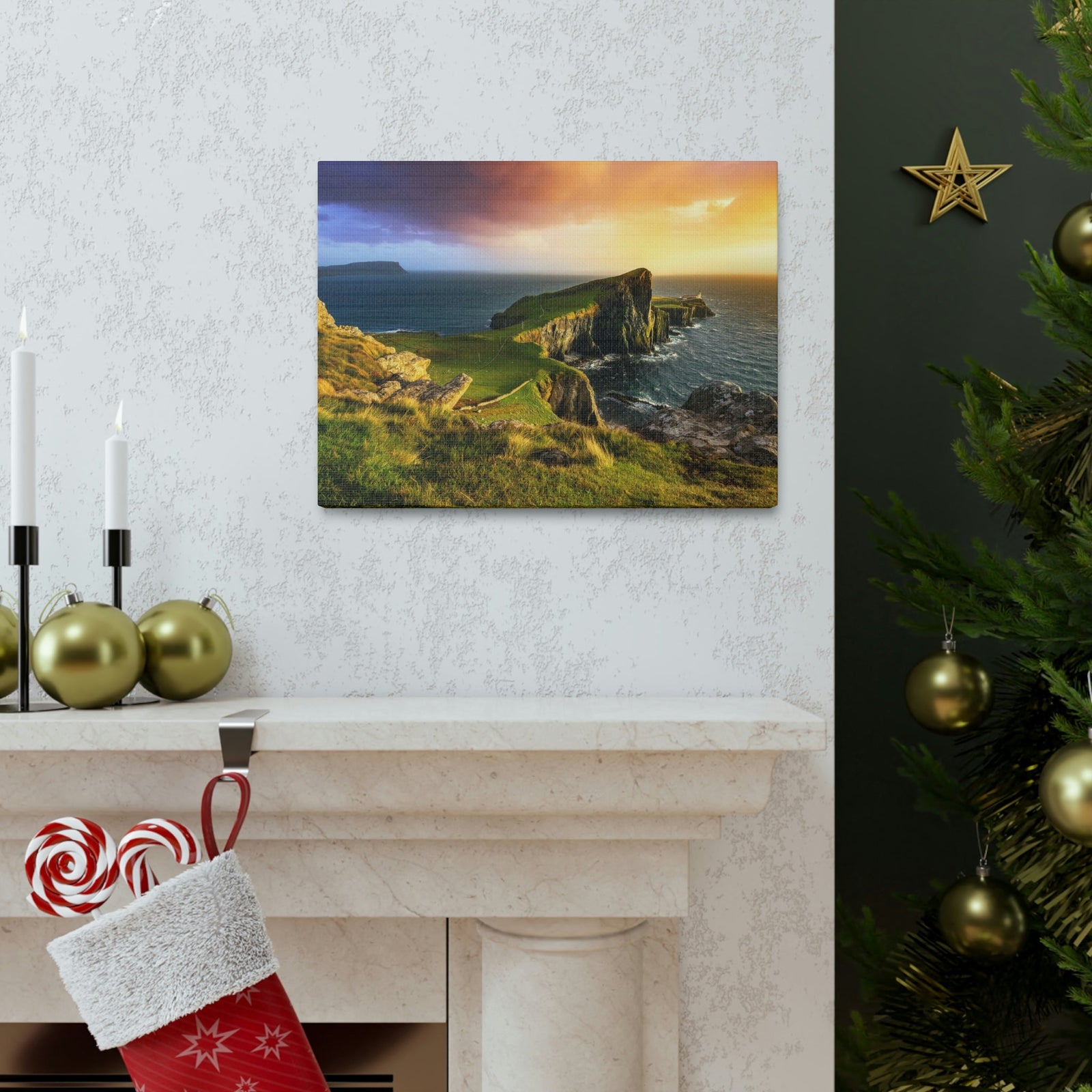 Colorful Sunset at the Cliff Scene Beautiful Gorgeous and Inviting Place Beauty Nature Scene Unique Clouds and Sea Wall Art Ready to Hang Unframed-Express Your Love Gifts