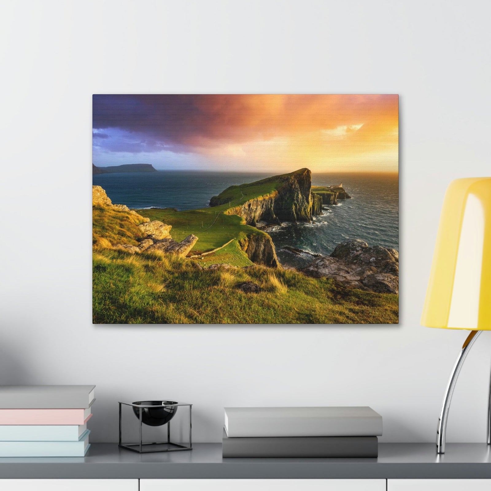 Colorful Sunset at the Cliff Scene Beautiful Gorgeous and Inviting Place Beauty Nature Scene Unique Clouds and Sea Wall Art Ready to Hang Unframed-Express Your Love Gifts