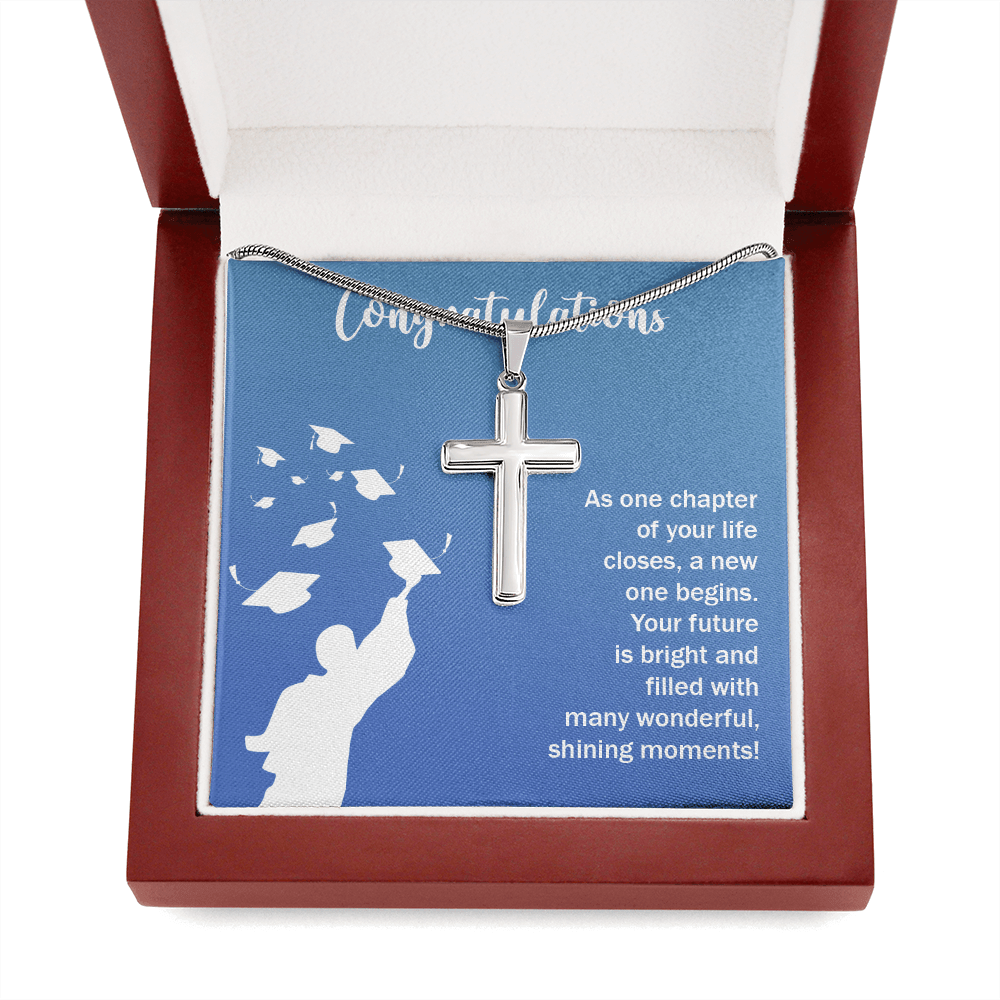 Congratulations Class Graduation Message Cross Card Necklace w Stainless Steel Pendant-Express Your Love Gifts