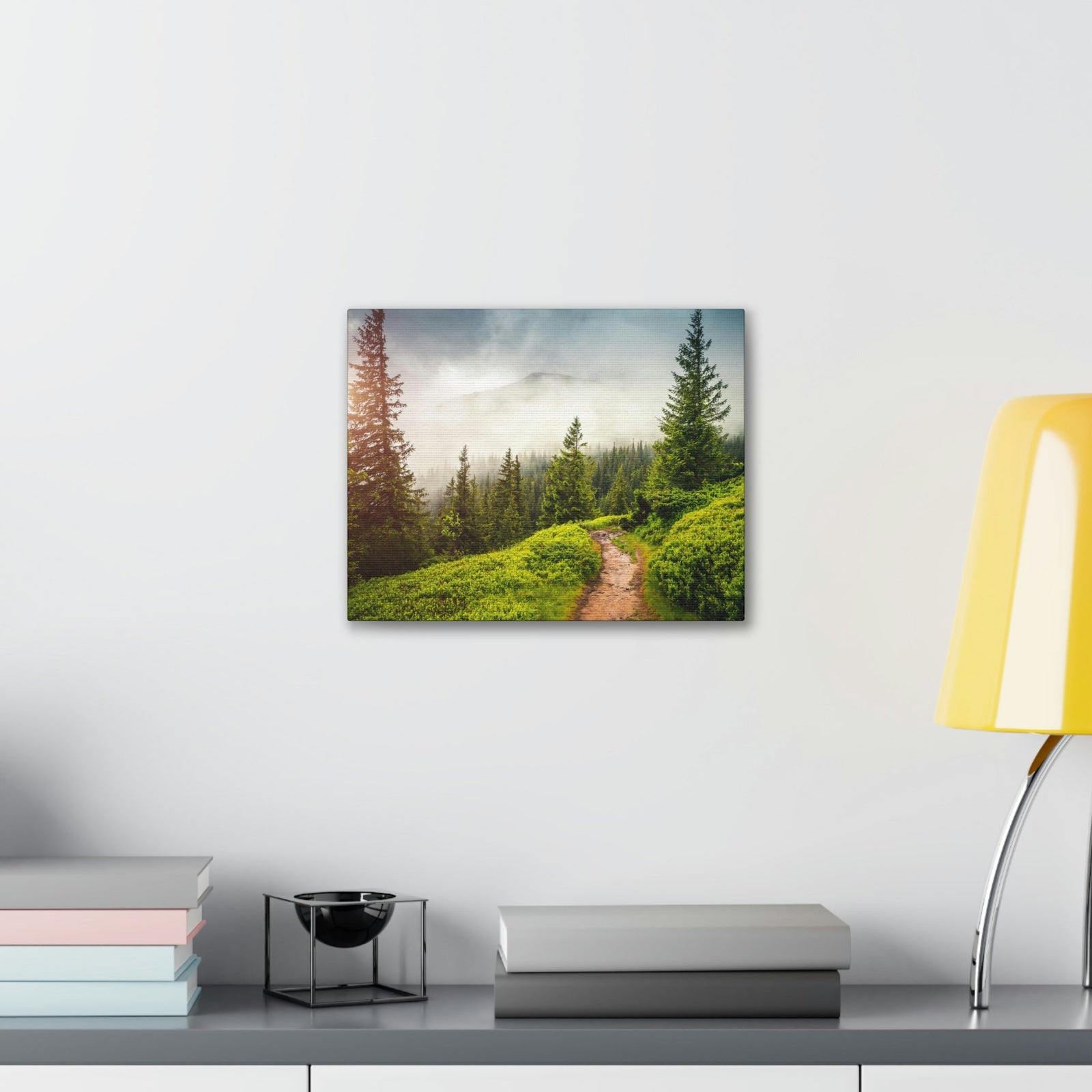 Coniferous Foggy Forest Scene Beautiful Fabulous and Mysterious Path Beauty Nature Scene Big Trees and Fogs Wall Art Ready to Hang Unframed-Express Your Love Gifts