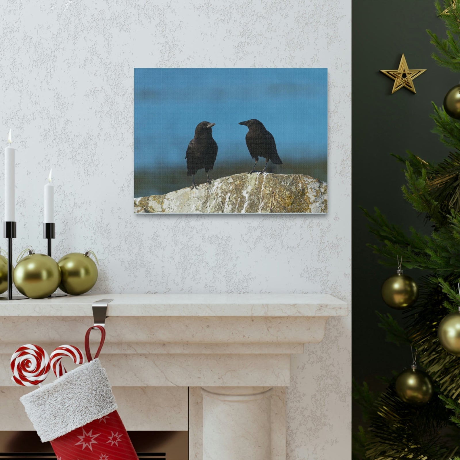 Scripture Walls Couple of Crow Chatting Print Animal Wall Art Wildlife Canvas Prints Wall Art Ready to Hang Unframed-Express Your Love Gifts