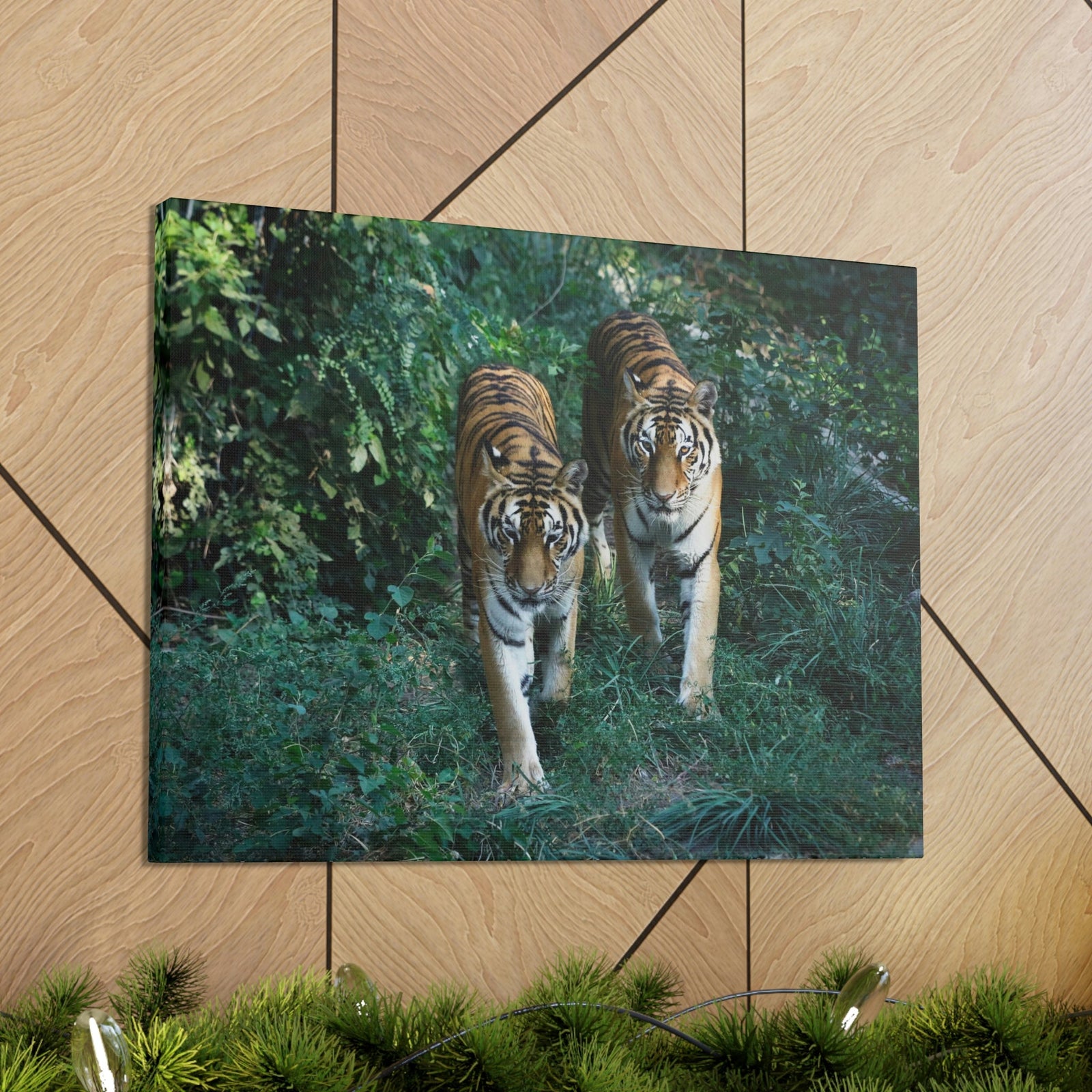 Scripture Walls Couple of Tiger Coming Out of the Wood Print Animal Wall Art Wildlife Canvas Prints Wall Art Ready to Hang Unframed-Express Your Love Gifts