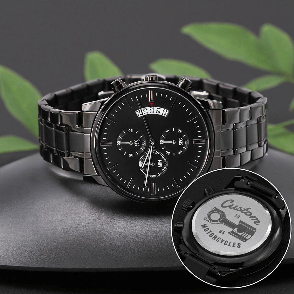 Custom Motorcyles 1985 Engraved Motorcycle Rider Men's Watch Multifunction Stainless Steel W Copper Dial-Express Your Love Gifts