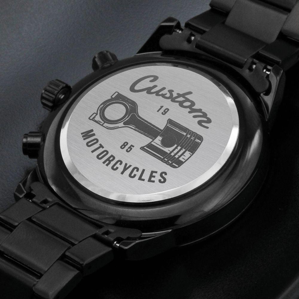 Custom Motorcyles 1985 Engraved Motorcycle Rider Men's Watch Multifunction Stainless Steel W Copper Dial-Express Your Love Gifts