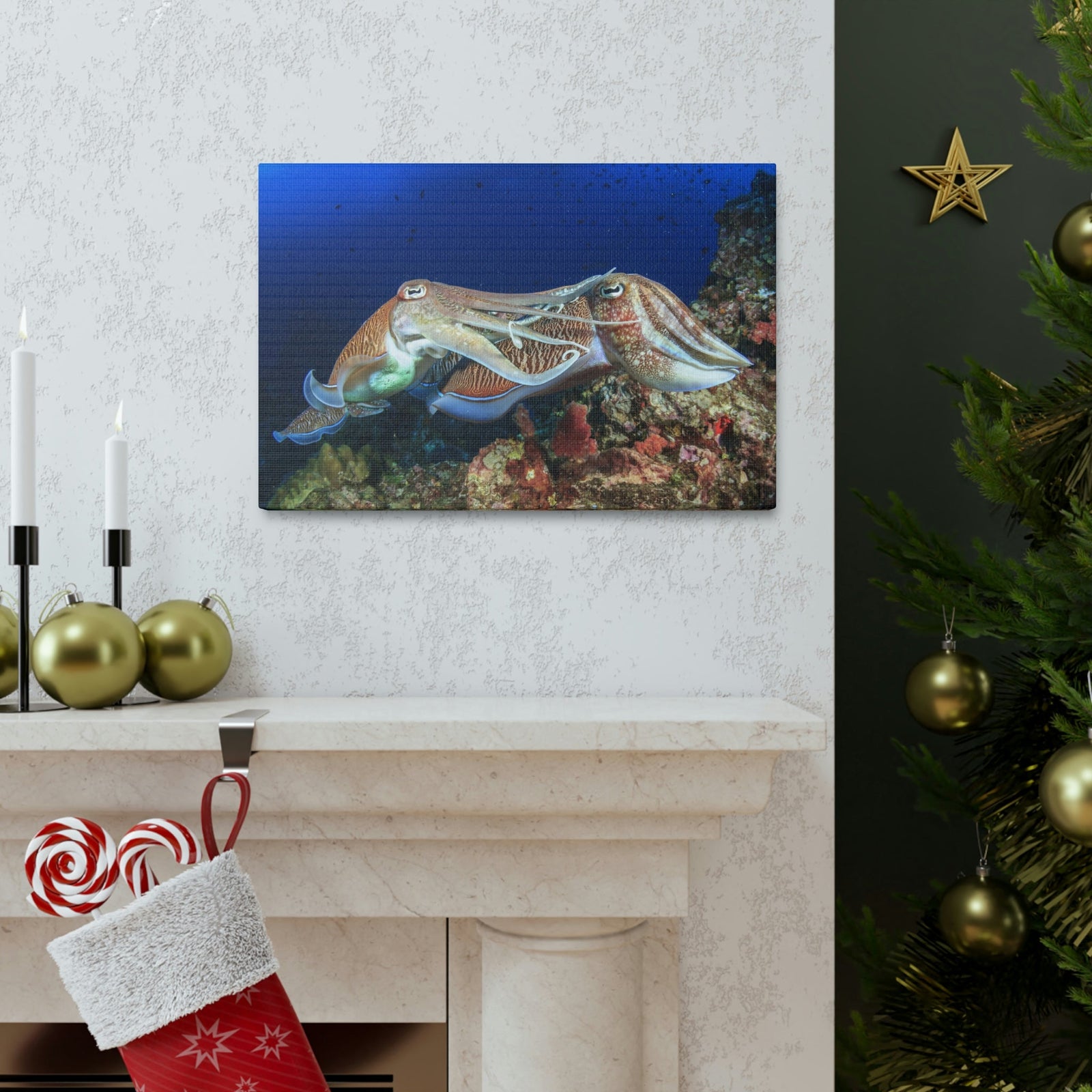 Scripture Walls Cuttlefish Couple Mating Print Animal Wall Art Wildlife Canvas Prints Wall Art Ready to Hang Unframed-Express Your Love Gifts