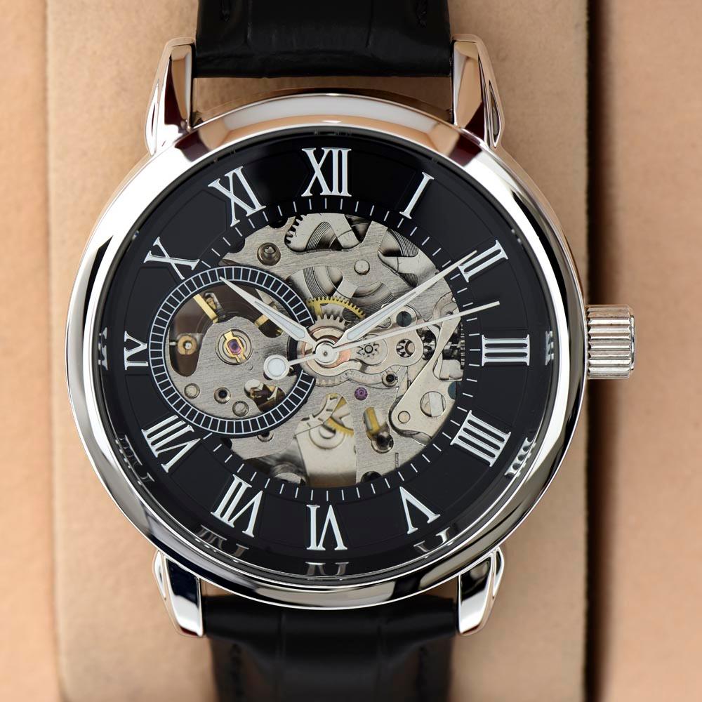 Dad a Son's First Hero Men's Openwork Watch With Message Card in Mahogany Box-Express Your Love Gifts