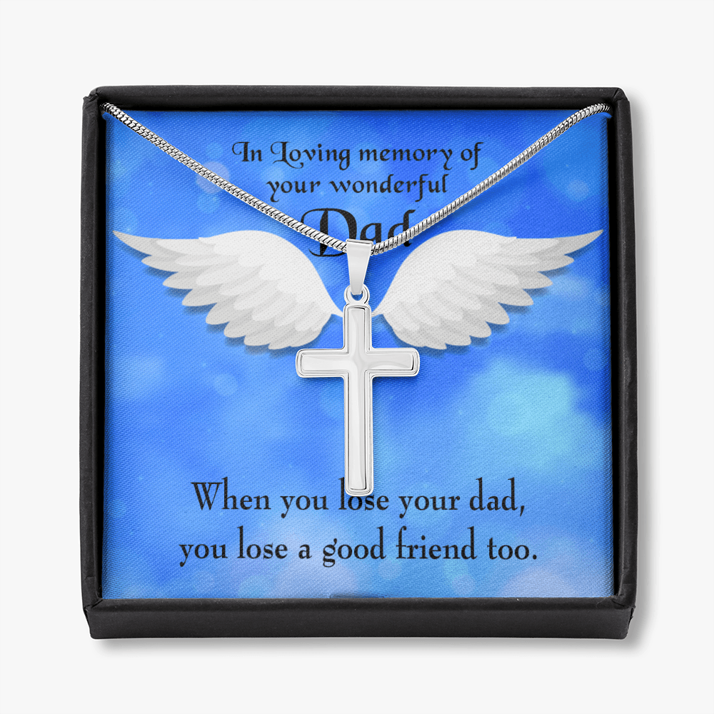 Dad and a Good Friend Dad Memorial Gift Dad Memorial Cross Necklace Sympathy Gift Loss of Father Condolence Message Card-Express Your Love Gifts