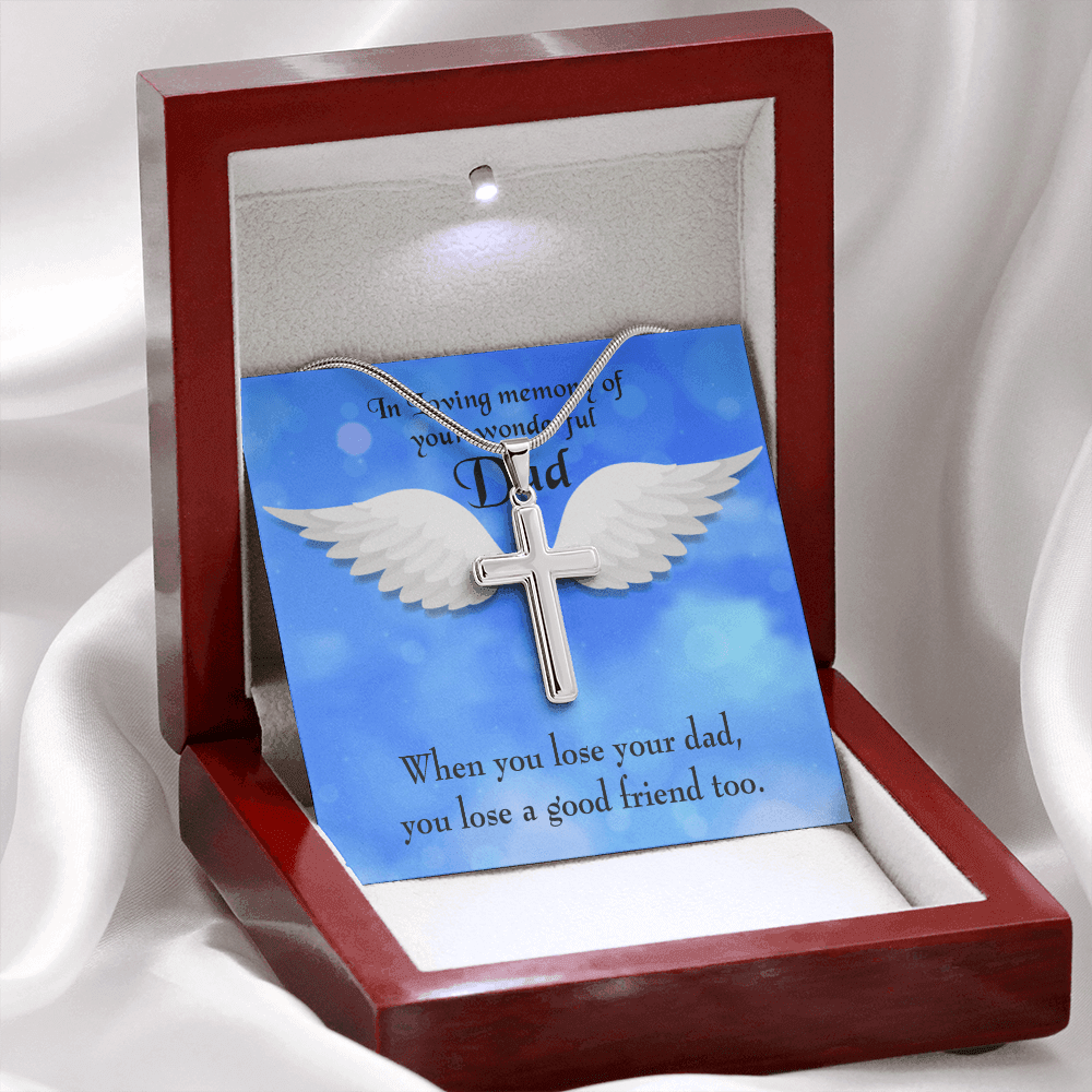 Dad and a Good Friend Dad Memorial Gift Dad Memorial Cross Necklace Sympathy Gift Loss of Father Condolence Message Card-Express Your Love Gifts