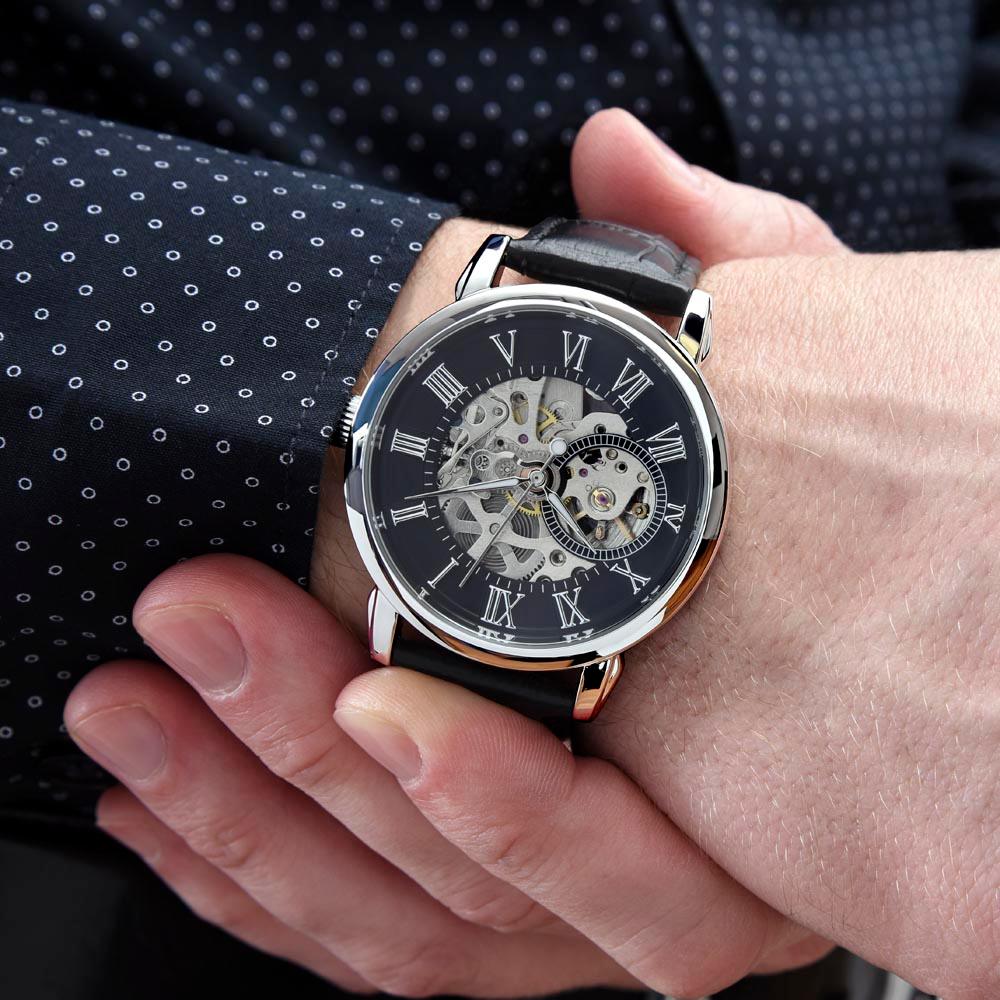 Dad My Hero Men's Openwork Watch With Mahogany Box-Express Your Love Gifts