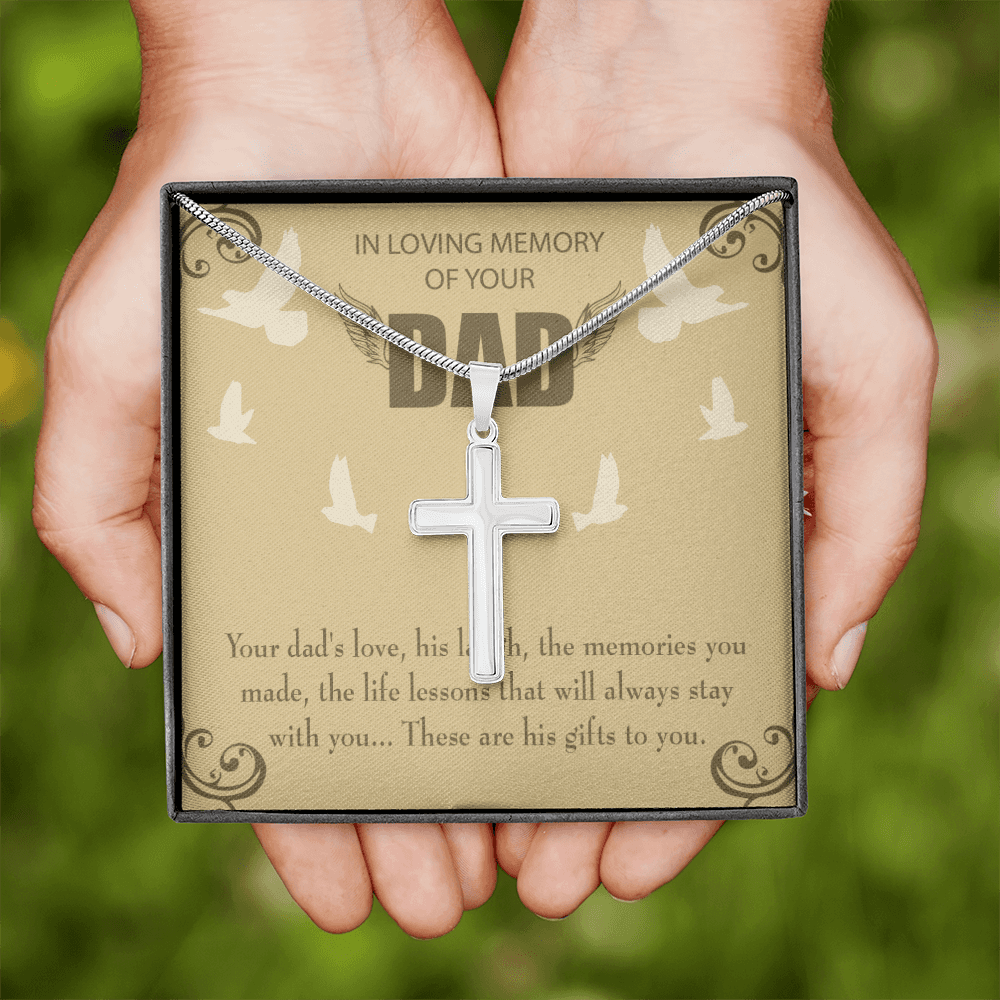 Dad's Love Dad Memorial Gift Dad Memorial Cross Necklace Sympathy Gift Loss of Father Condolence Message Card-Express Your Love Gifts
