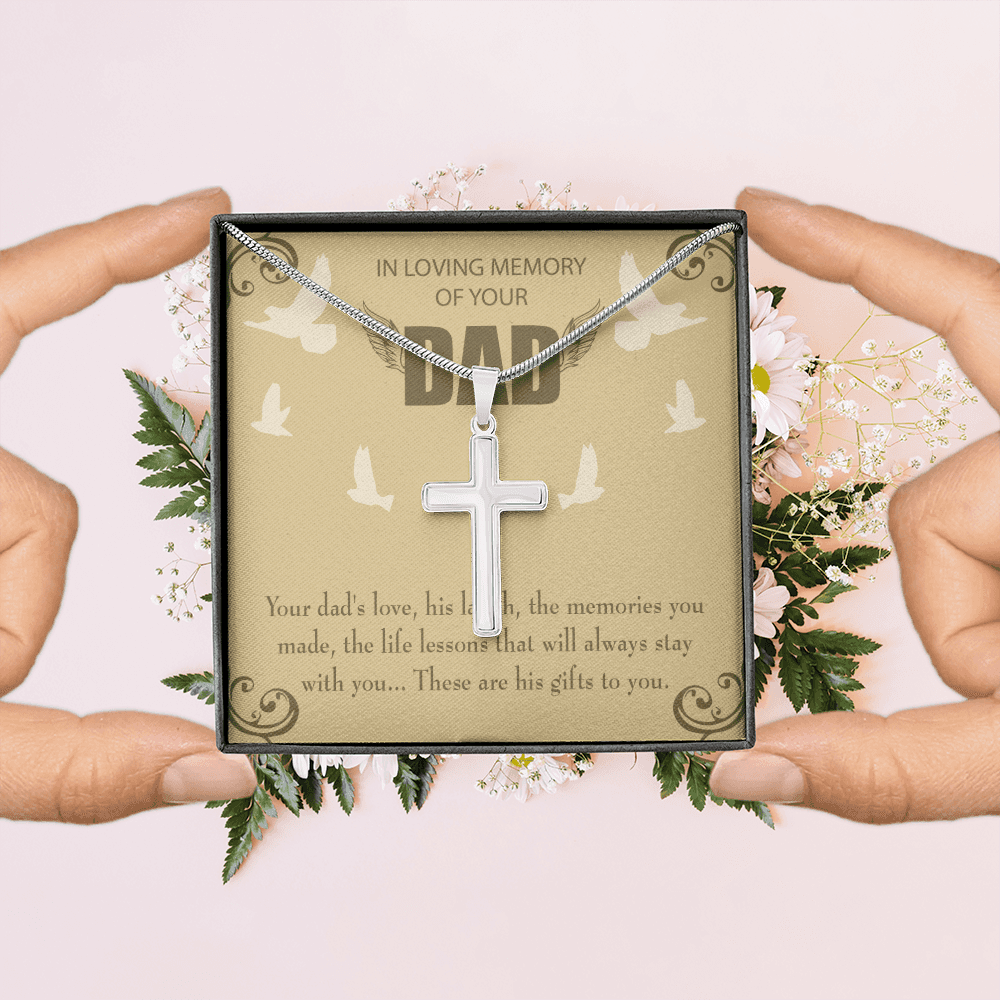 Dad's Love Dad Memorial Gift Dad Memorial Cross Necklace Sympathy Gift Loss of Father Condolence Message Card-Express Your Love Gifts