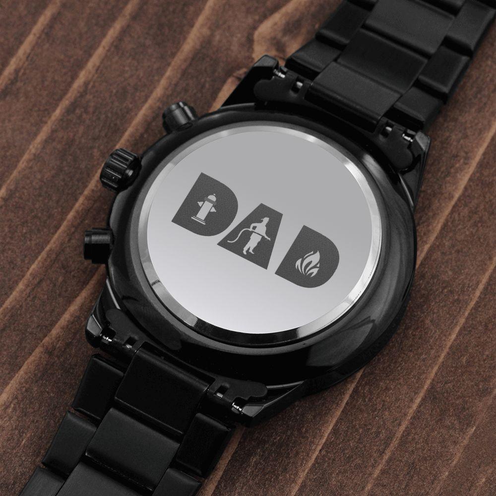Dad The Firefighter Engraved Multifunction Analog Stainless Steel Chronograph Men's Watch W Copper Dial-Express Your Love Gifts