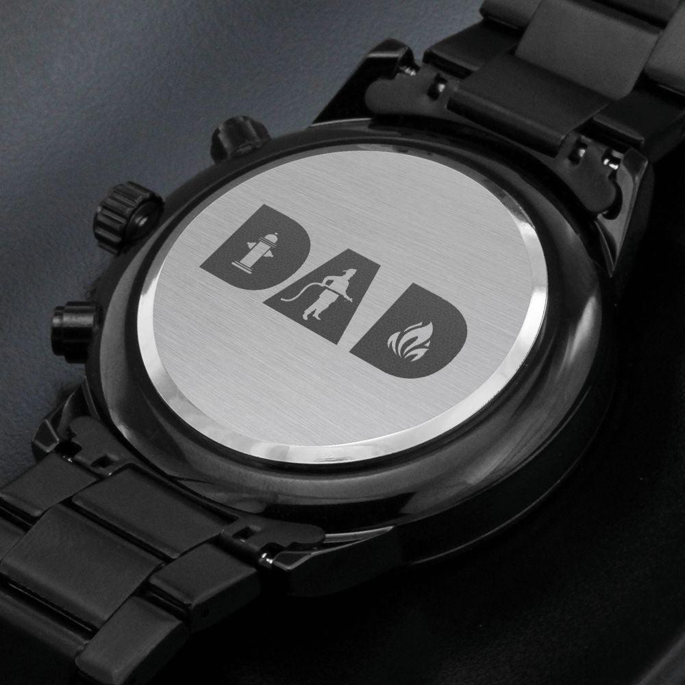 Dad The Firefighter Engraved Multifunction Analog Stainless Steel Chronograph Men's Watch W Copper Dial-Express Your Love Gifts