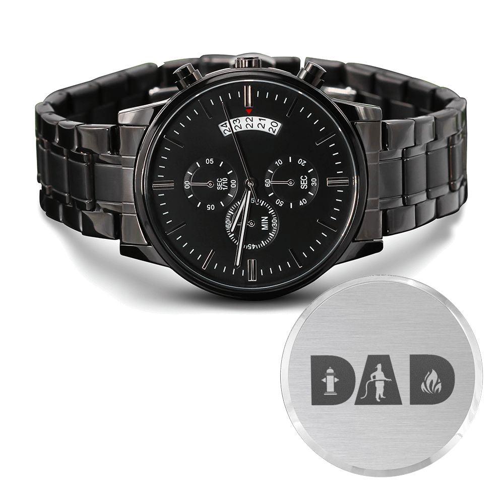 Dad The Firefighter Engraved Multifunction Analog Stainless Steel Chronograph Men's Watch W Copper Dial-Express Your Love Gifts