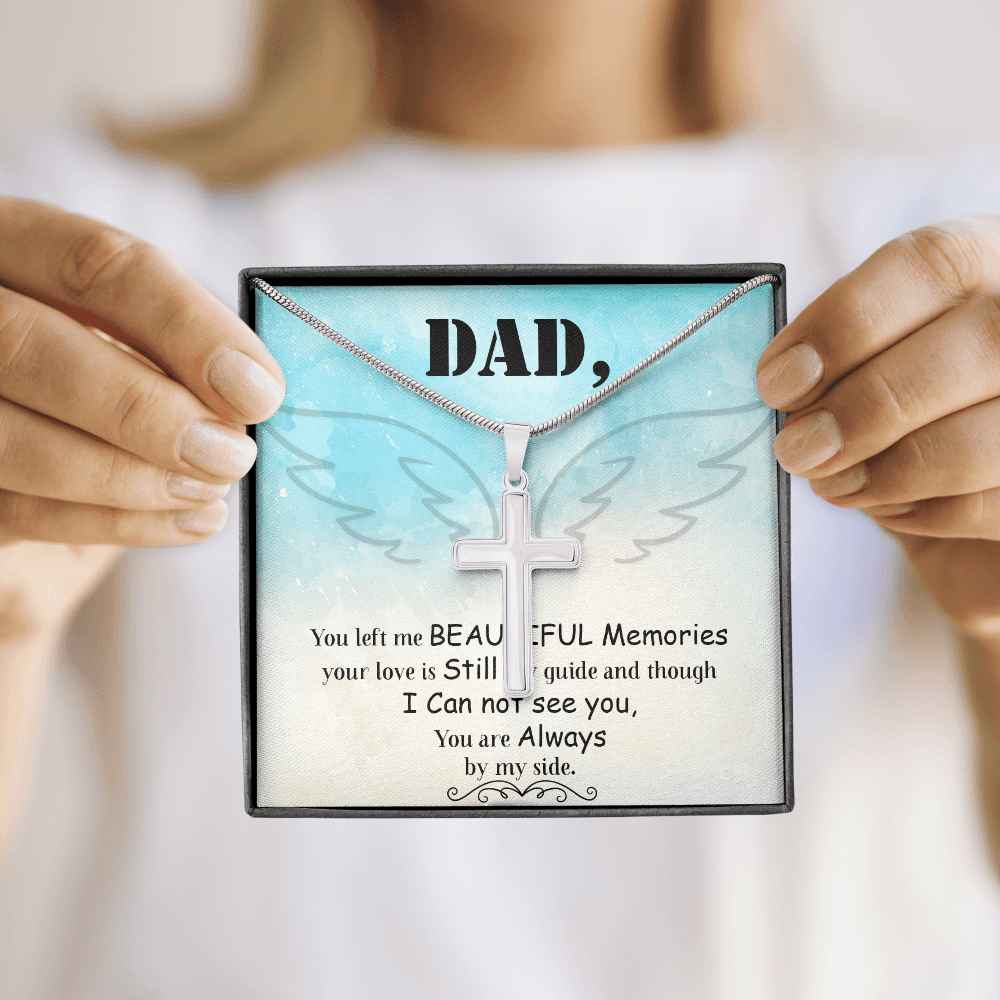 Dad You Left Me Dad Memorial Gift Dad Memorial Cross Necklace Sympathy Gift Loss of Father Condolence Message Card-Express Your Love Gifts