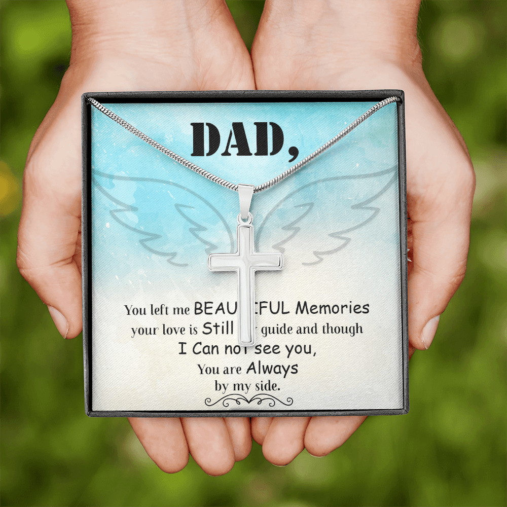 Dad You Left Me Dad Memorial Gift Dad Memorial Cross Necklace Sympathy Gift Loss of Father Condolence Message Card-Express Your Love Gifts