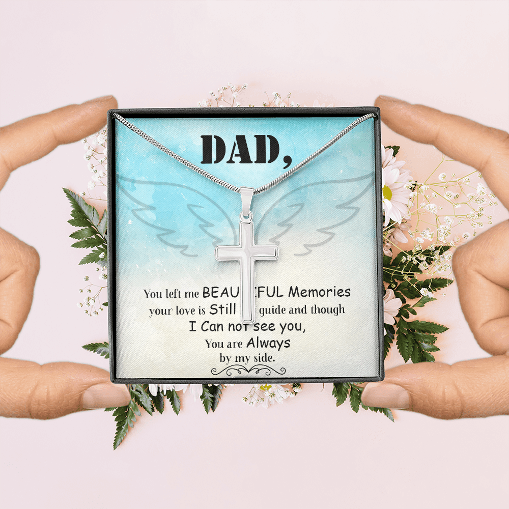 Dad You Left Me Dad Memorial Gift Dad Memorial Cross Necklace Sympathy Gift Loss of Father Condolence Message Card-Express Your Love Gifts